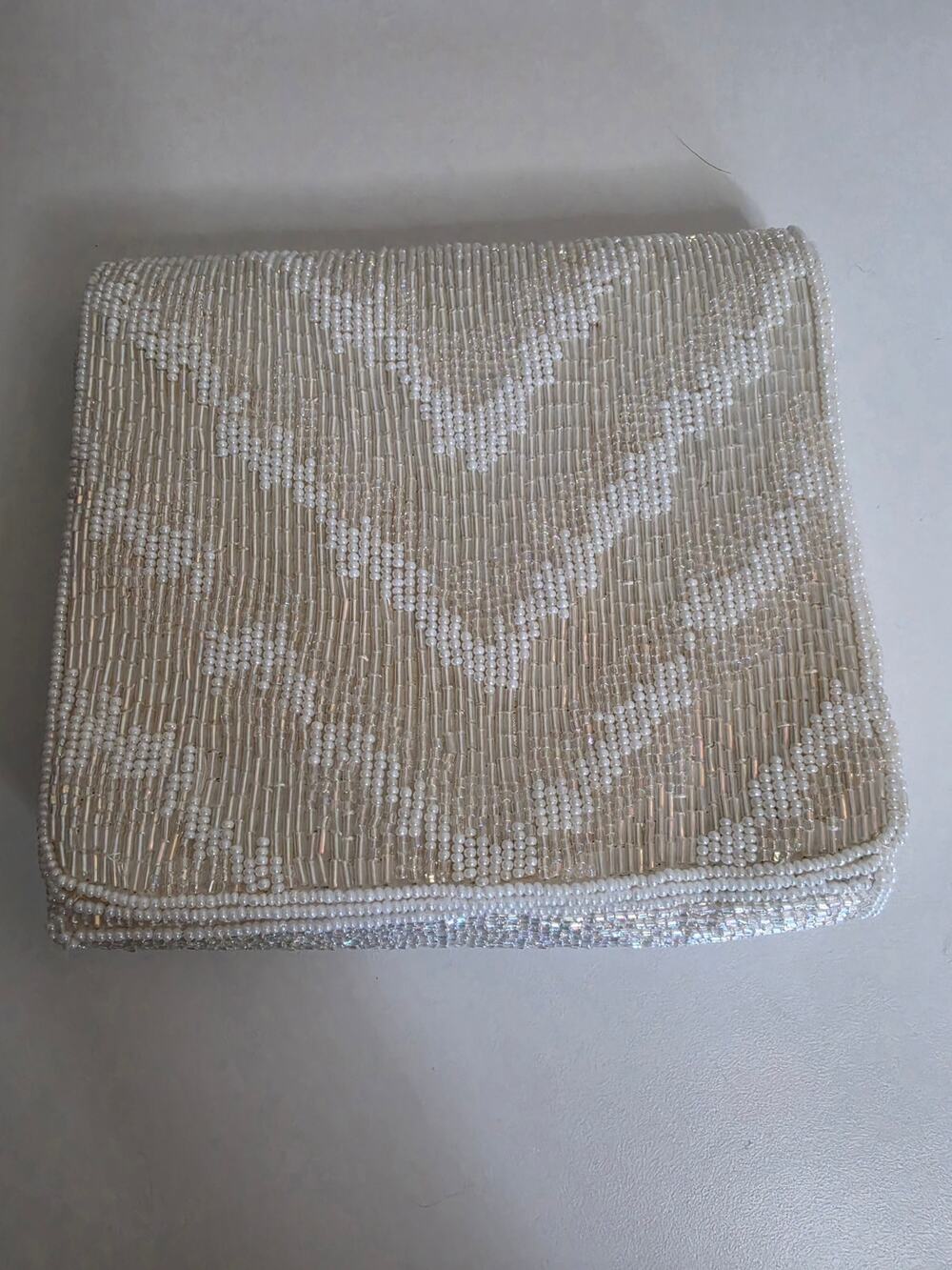 Vintage La Regale Ivory Pearl Beaded Clutch Evening Bag Bridal Formal Purse